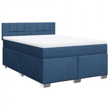 Cama box spring con colchón de muelles en tela azul 160x200 cm