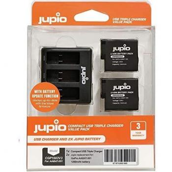 Jupio GoPro Hero 5/6/7 Battery Kit: 2x 1260mAh Batteries + USB Triple Charger