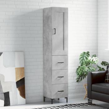 Aparador alto de madera contrachapada gris hormigón 34,5x34x180 cm con 3 cajones, mueble de almacenaje para salón, buffet y armario auxiliar