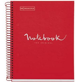 Cuaderno Espiral A5 Emociones 120 Hojas 90g/m² Cuadrícula 5mm Tapa Rígida Pack de 5 Unidades Rojo