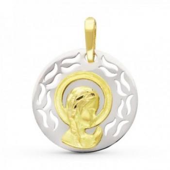 Medalla Virgen Niña Oro 18k Colgante Comunión 17mm