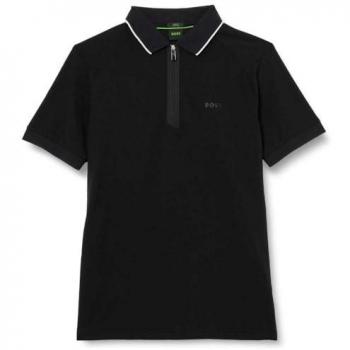 Hugo Boss Men's Slim-Fit Stretch Zip Polo Shirt - Black Regular Size 36