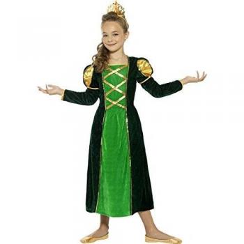 Smiffys Disfraz de princesa medieval, verde, con vestido y corona