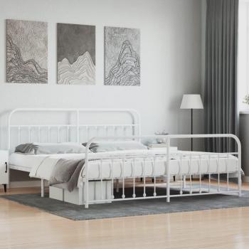 Cama metálica con cabecero y estribo blanco 200x200 cm