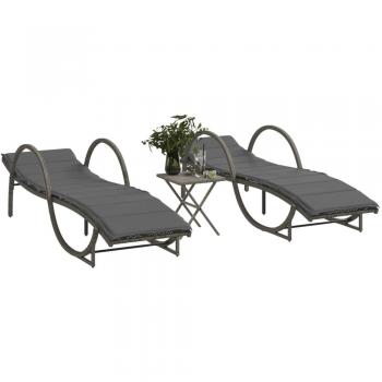 Tumbonas de Polyrattan con mesa auxiliar gris - 2 piezas