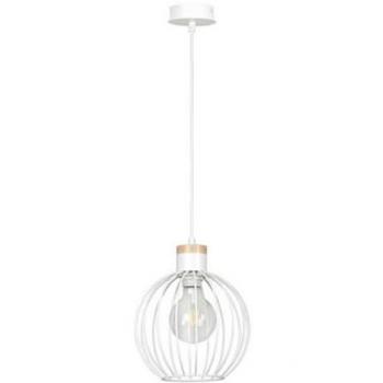 Lámpara de Suspensión Barbado EPIKASA, Acero con Recubrimiento de Polvo y Madera, Color Blanco, 22x100x22 cm
