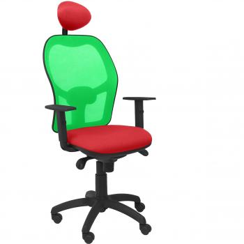 PIQUERAS Y CRESPO Modelo Jorquera - Silla de oficina ergonómica con mecanismo sincro, brazos regulables y ajustable en altura - Respaldo de malla transpirable en color verde y asiento tapizados en tejido BALI color rojo