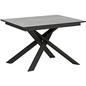 Mesa extensible 90x120/180 cm efecto madera gris cemento/gris, hierro