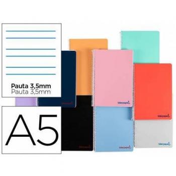 Cuaderno Espiral Liderpapel A5 Wonder Tapa Plástico 80h 90g Pauta 3,5mm con Margen Colores Surtidos