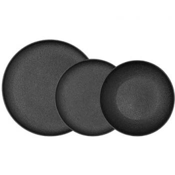 Vajilla Porcelana Negra Reforzada Fosil 12 Piezas para 4 Personas - Alta Resistencia y Apto Microondas