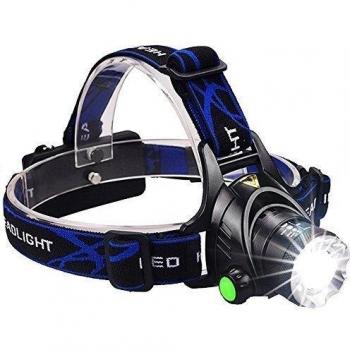 Super brillante linterna frontal con 3 modos de 1000 lúmenes Zoomable LED Faro, ligero y cómodo faros delanteros, para caza pesca equitación acampar Walking the Dog, Accionado por 2 pilas AA Linterna frontal