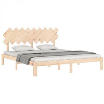 Estructura de cama de matrimonio con cabecero de madera maciza en color marrón