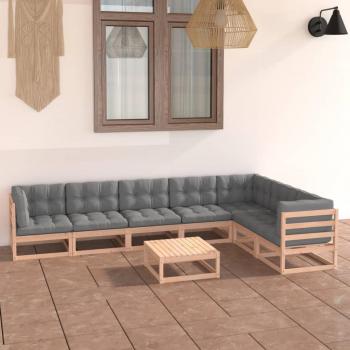 8-Piece Solid Pine Garden Lounge Set with Cushions