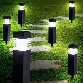 Aigostar Luces solares Jardín 12 Pack, Lámpara LED Luz solar exterior, Luz Fría 6500K. IP44 Luces solares para exterior jardin, Para Patio Césped Pasillo Terraza Sin Cables, L57*W57*H373mm