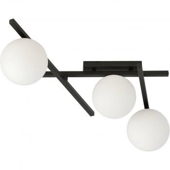 Plafón Smart EMIBIG LIGHTING de metal y cristal negro con 3 luces, dimensiones h: 25 cm x l: 51 cm, acabado opalino