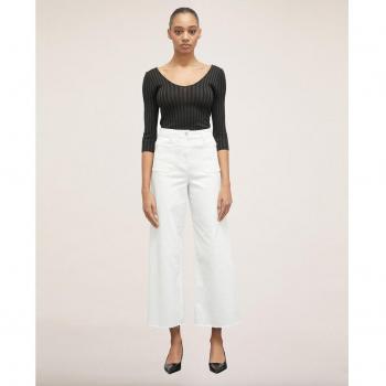 Pantalón recto de mujer cropped con bajo deshilachado