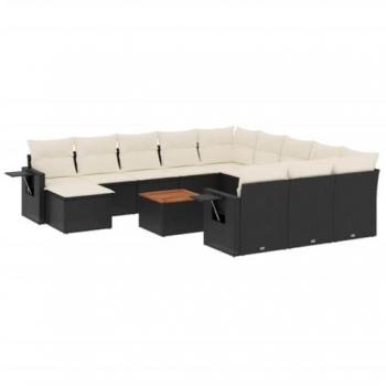 13-Piece Black Poly Rattan Garden Sofa Set with Cushions