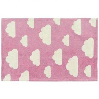 Alfombra Infantil Rosa Nubes 60 x 90 cm Pelo Corto para Sala de Juegos