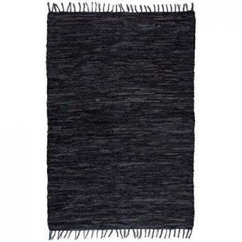 vidaXL Alfombra Tejida a Mano Chindi Cuero 80x160cm Gris Decoración de Hogar