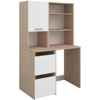 Mueble para lavadora con estantes y armarios - Natural claro y blanco - L111 x Alt. 184 cm - ERKANO