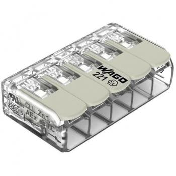 WAGO 221-485 Screwless Terminal Block, 5 Conductors, 0.2-4 mm², Pack of 25