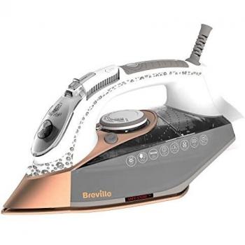 Plancha de Vapor Breville DiamondXpress VIN420X | 2800 W | Suela Cerámica Multidireccional con Diamante | Depósito de Agua 400 ml | Color Blanco y Oro Rosa