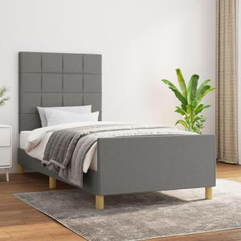 Cama solar con cabecero gris oscuro en tela 100x200 cm vidaXL - Gris