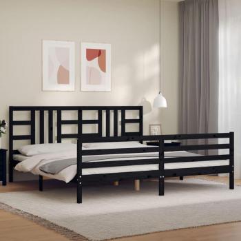 Estructura de cama con cabecero de madera maciza negro 200x200 cm