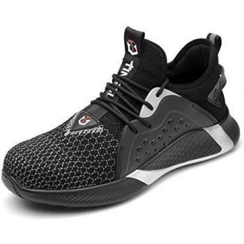 Zapatos de Seguridad Hombre Mujer Ligero Calzado Trabajo Zapatillas con Punta Acero Industriales Transpirable Seguridad Cómodas Antideslizante Anti Aplastamiento Gray37