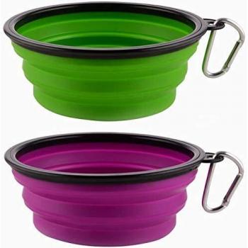 MOACC Cuenco Perro, Comedero para Mascotas Bebedero Portátil Plegable de Viaje Plato Silicona para Perros Gatos, Juego de 2