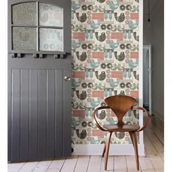 Muestra DIN A4 de Papel Pintado Vinílico Ecológico Estilo Nórdico con Gallinas y Árboles - Scandi Birds 679409 de GAULAN