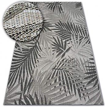 Alfombra de Cuerda Sisal Floorlux 20504 Hojas Selva Plateado/Negro Beige 240x330 cm