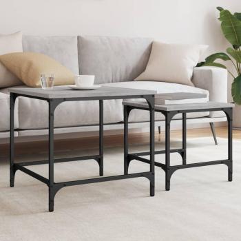 Mesas de café apilables de 2 piezas en madera multicapa gris Sonoma