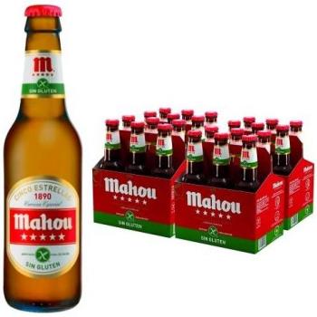 Mahou 5 Estrellas sin Gluten - Pack de 24 Botellines x 33 cl - 5,5 % Volumen de Alcohol