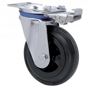 Rueda giratoria Alex Serie ZV-PS con platina y bloqueo direccional, poliamida, goma negra, eje liso
