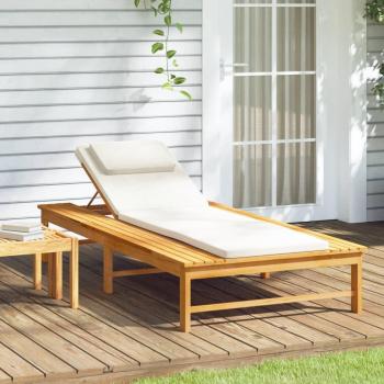 Tumbona de exterior con cojín y almohada de madera maciza de acacia en color gris oscuro o crema, ideal para jardín, playa, piscina y terraza