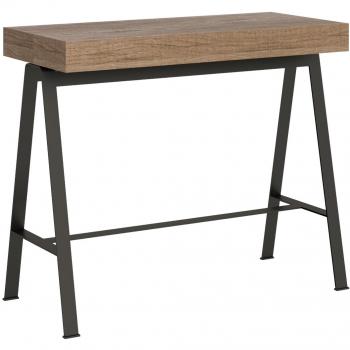 Consola Extensible 90x40/196 cm Banco Pequeño Estructura de Roble Natural y Metal Antracita