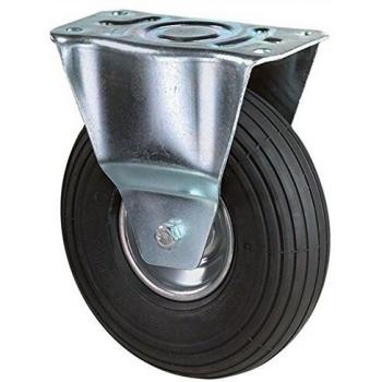 Rueda de Transporte Fija de Goma Negra D.400mm, Carga 250kg, con Plato de Anclaje y Rodamiento