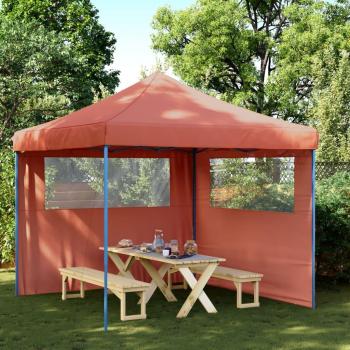 Tienda de fiesta plegable Pop-Up con 2 paredes laterales en color Burdeos, Terracota y Beige