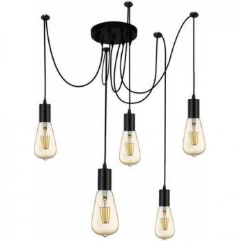 Lámpara de suspensión Squiggle 5 luces Acero Negro Mate E27