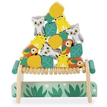 Juego de equilibrio tropical Tropik - Janod J08271 JU08271 JANOD, juego de equilibrio para niños, incluye piezas coloridas en forma de animales y vegetación tropical, fomenta la coordinación, el equilibrio y la concentración, fabricado
