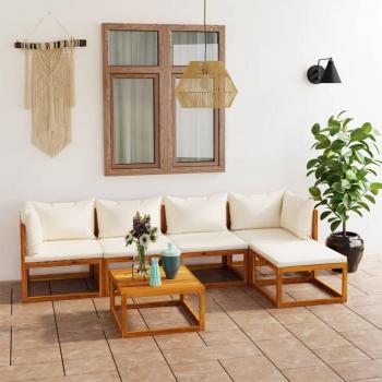 6-Piece Cream Cushion Garden Lounge Set with Solid Acacia Wood