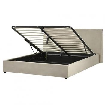 Cama Ottoman de Terciopelo Gris Pardo 160 x 200 cm con Almacenaje y Cabecero Clásico
