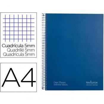 Cuaderno espiral Navigator A4 micro tapa forrada 120 hojas 80 gramos cuadro 5mm 5 bandas 4 taladros color azul marino