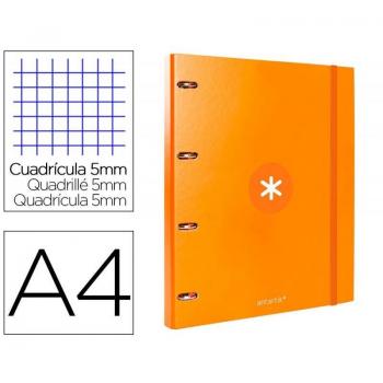 CARPETA CON RECAMBIO LIDERPAPEL ANTARTIK A4 CUADRO 5MM FORRADA 4 ANILLAS REDONDAS 25MM COLOR MOSTAZA
