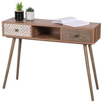 Consola Alta Color Roble Claro con 2 Cajones - Diseño Escandinavo y Almacenamiento Práctico