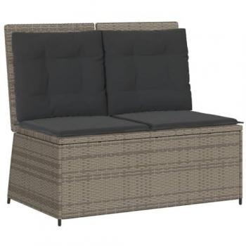 Sillón reclinable de jardín con cojines ratán sintético gris