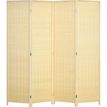HOMCOM Biombo de 4 Paneles Plegable 180x180 cm Separador de Ambientes Divisor de Habitación Tejido a Mano con Bambú y Hilo de Algodón Decoración Elegante