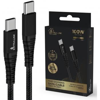 EXTRALINK Smart Life Cable USB C, Nylon Trenzado, 100W Fast Charge 3.0, hasta 480 Gbps, 20V 5A, 2M, Compatible con Muchos Aparatos