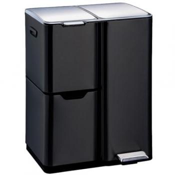 Papelera de cocina tri selectiva 60L acero inoxidable negro HAJA